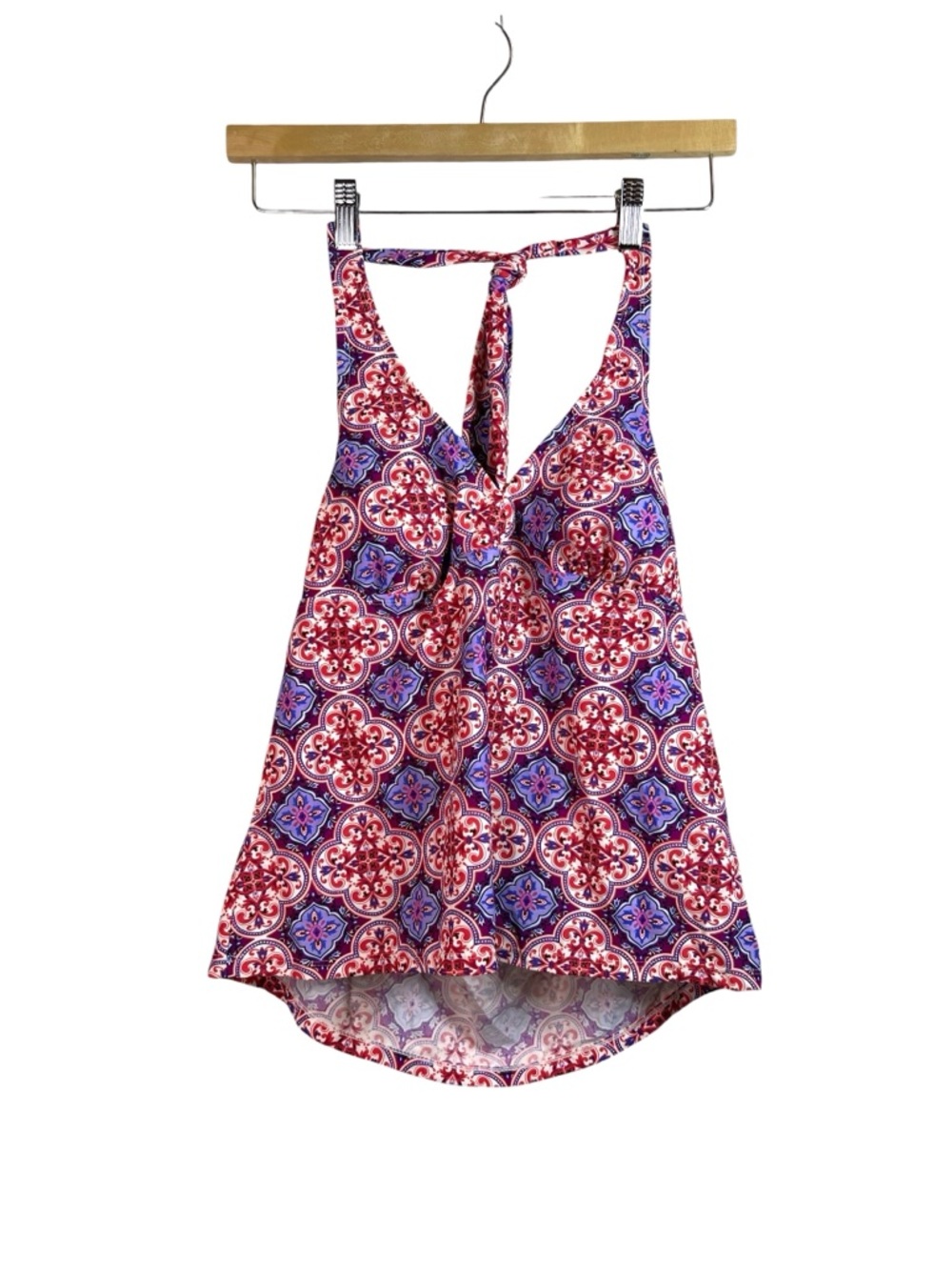 Catalina Tankini Swimsuit Halter Top Pink Purple Geometric Padded Size L Beach
